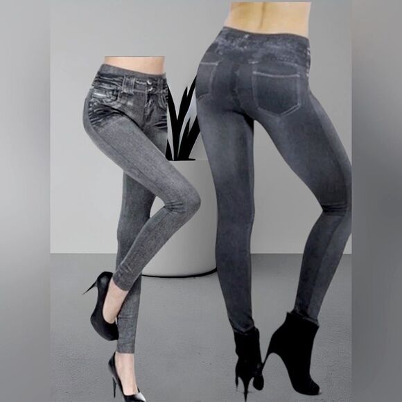 2 pair l Painted on l Jeggings l Blue & Black l New - Picture 2 of 9